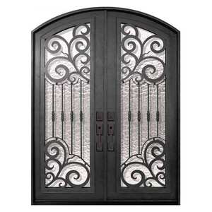 Double portes pivotantes extérieures en acier de sécurité moderne, conception de porte en fer, Double porte d'entrée en verre pour maison Villa - Product Image 4
