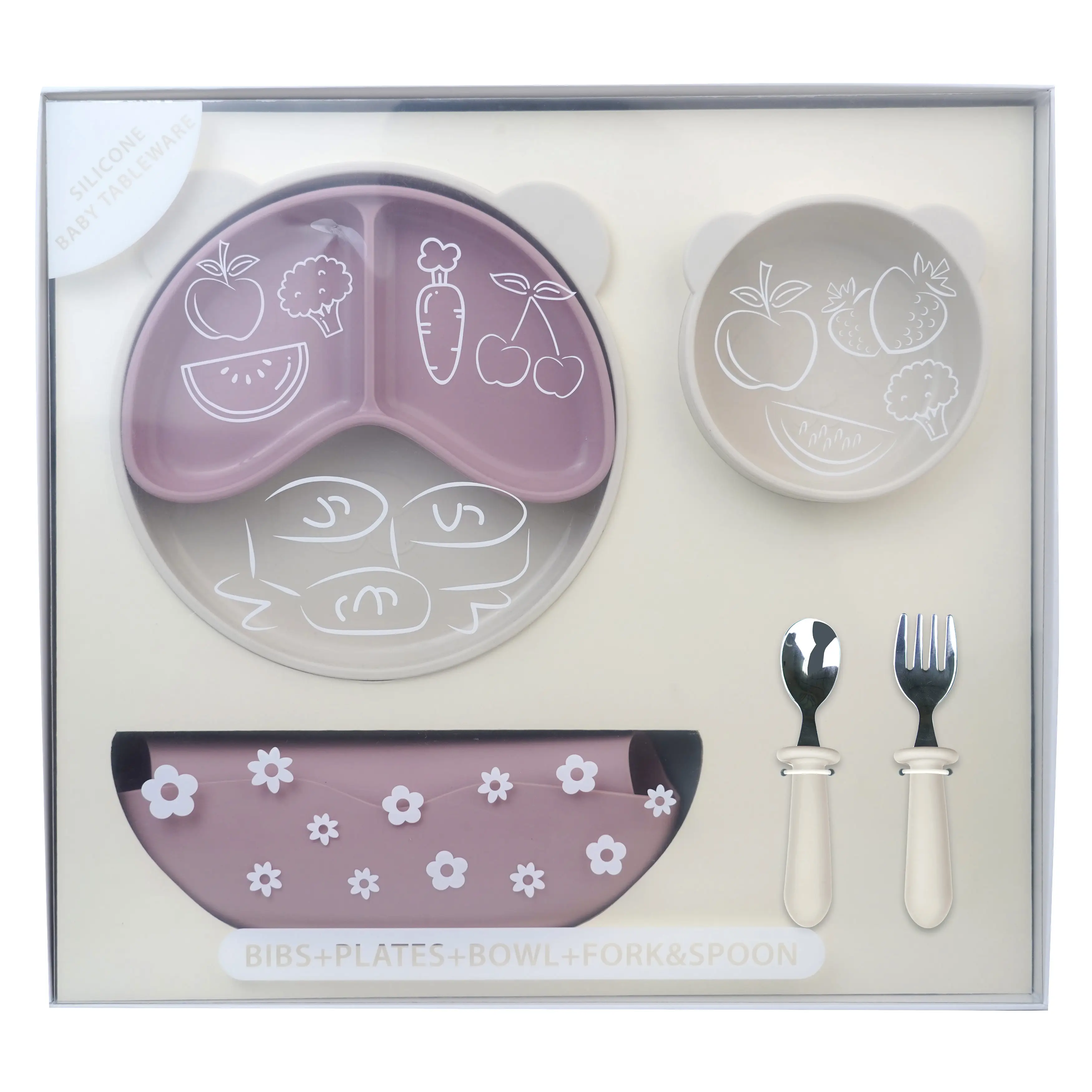 6 قطع من أدوات مائدة الأطفال من السيليكون المشتت إلى أطباق مختلفة مصاصة من شكل الباندا والشوكة والملعقة مجموعة أدوات مائدة إطعام الأطفال من السيليكون