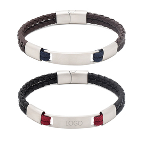 Fashion Personalized Engraved 18K Gold Plated Stainless Steel ID Braided Nylon Cord <strong>Rope</strong> Trendy Gift <strong>Bracelet</strong> for <strong>Men</strong> Magnetic - Product Image 3