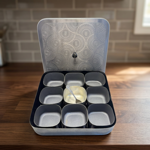Premium Square Stainless Steel Spice <b>Box</b> with 9 Modular Containers Laser Etched Mandala Lid Indian Masala Dani Kitchen Organizer - Product Image 3