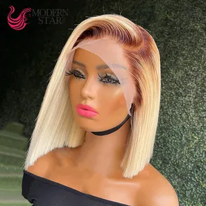 Raw Virgin Transparent Hd Full Lace Human Hair Wig,180% Remy Straight 613 Blonde Colored Bob Wig Human Hair Lace Front Wigs