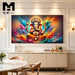 Décoration Murale : Affiche sur Toile du Dieu Hindou Ganesha, Peinture Murale Religieuse <span class=keywords><strong>Indienne</strong></span> pour Salon et Salle de Prière, Encadrée - Product Image 6
