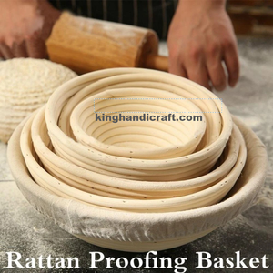 Panier de levage rond en rotin fait main et écologique avec doublure en lin, compatible lave-vaisselle, outil de cuisson naturel en canne pour la boulangerie au levain - Product Image 5