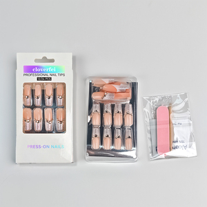 Ongles à presser en amande rose nude 3D avec paillettes, style <span class=keywords><strong>French</strong></span> Manucure, haute qualité, réutilisables, 24 pièces, longue durée - Product Image 1