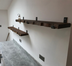 Rustic Furniture Handcrafted Scaffold Board Live Edge Lipped Metal U Bracket Wooden Floating <strong>Shelf</strong> - Product Image 3