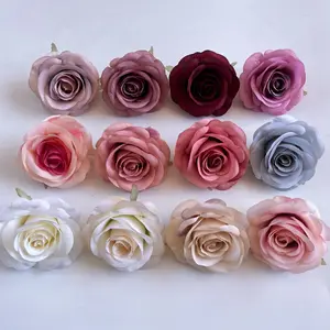 थोक रेशम गुलाब रियल टच कृत्रिम द्वीप फूल सिर शादी की पार्टी के लिए घर सजावट 2022 गर्म बिक्री सफेद गुलाब रेशम फूल