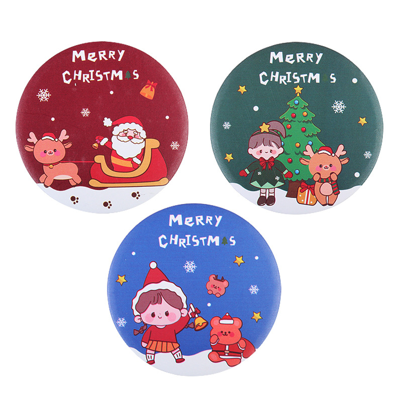 Рождественское популярное милое круглое мини-зеркало для макияжа без логотипа, карманное зеркало для рождественских подарков