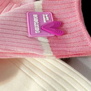 Chaussettes mi-mollet roses pour femmes, design ample, tricot jacquard respirant, pour la mode printemps-été - Product Image 4