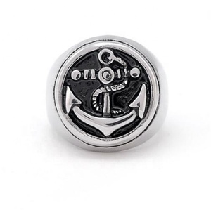 Yiwu Aceon Stainless Steel Movie Element Lord of the <strong>Rings</strong> Round Signet Logo Embossed Black Oil Casting Pirate <strong>Men's</strong> Anchor <strong>Ring</strong>