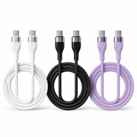Câble de charge en silicone double Type-C 60W avec gaine en nylon, charge rapide 3A pour iOS et téléphones (1-2M)