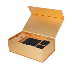 Factory Wholesale Small Cardboard Box For Jewelry Cosmetic Packaging With Gold Foil Embossing Magnetic Close Gift