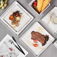 Ensembles de dîner en céramique au Design doré de luxe, ensembles de dîner en porcelaine mélamine de forme carrée 12 pièces
