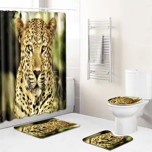 Vente chaude imprimé léopard rideaux <span class=keywords><strong>de</strong></span> <span class=keywords><strong>douche</strong></span> quatre pièces <span class=keywords><strong>ensemble</strong></span> <span class=keywords><strong>de</strong></span> salle <span class=keywords><strong>de</strong></span> bain <span class=keywords><strong>tapis</strong></span> <span class=keywords><strong>de</strong></span> sol antidérapant <span class=keywords><strong>tapis</strong></span> <span class=keywords><strong>de</strong></span> porte <span class=keywords><strong>de</strong></span> toilette - Product Image 1