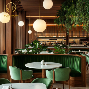 ชุดเฟอร์นิเจอร์ร้านอาหารเชิงพาณิชย์ของกลุ่มรอน โต๊ะหินอ่อนทรงกลม เก้าอี้หุ้มกำมะหยี่ ที่นั่งโค้งแบบกำหนดเองได้ - Product Image 3