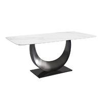Table à manger Runwood au design moderne avec base en acier inoxydable et plateau en pierre frittée pour usage domestique