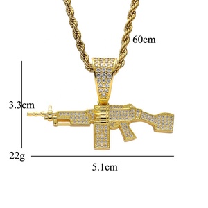 Rapçi takı gerçek altın renk Hip Hop pirinç Bling zirkon uzun Gun şekil kolye kolye ile - Product Image 3