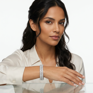 Bracelet tennis tendance en argent sterling 925 plaqué rhodium avec diamants de laboratoire et motif floral de Parekh Sons Jewellers, idéal pour les mariages - Product Image 2
