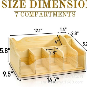Wooden snack storage <b>box</b> with compartments, desktop <b>tea</b> bag and coffee bag storage <b>box</b>, solid wood multi-compartment - Product Image 3
