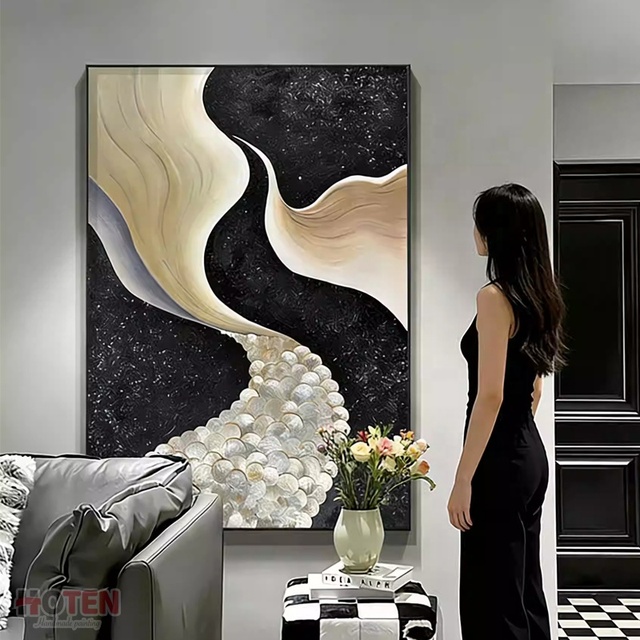 Canvas Shell Decorative Painting-Modern Hand-Painted Oil Painting-Hotel Background Wall Art-High-End Hanging Picture