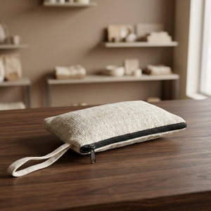 Pochette cosmétique légère en chanvre écologique, doublée de coton, avec fermeture éclair, personnalisable avec logo, pour voyage durable - Product Image 1