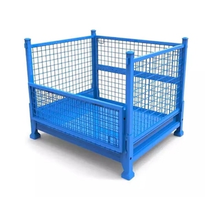 Nhiệm Vụ Nặng Nề Sơn Bột Có Thể Gập Lại Thép Pallet Giá <span class=keywords><strong>Stackable</strong></span> Dây Lồng Kim Loại Kho Lưu Trữ OEM Gấp Pallet Lồng - Product Image 1