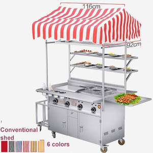 Remorque de nourriture commerciale chariot de nourriture de poussée de main de voiture de casse-croûte mobile pour le chariot de camion de casse-croûte de BBQ de poêle de gril - Product Image 3