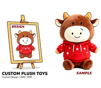 Boneka Sapi Plushie Custom Berhoodie Merah untuk Souvenir Bisnis Boneka Plushie Custom
