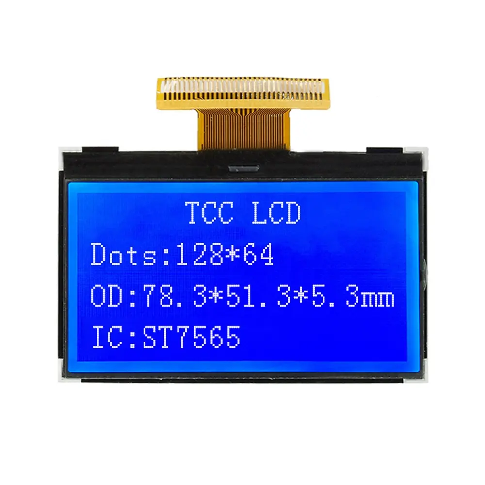 TCC(12864088) أحادية اللون الرسم stn الأزرق وحدة ST7565R lcd 32 دبوس 8 بت واجهة متوازية شاشة cog 128x64 شاشة الكريستال السائل