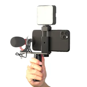 APEXEL Phone Video Stabilizer Smartphone Video Rig, small camera rig with light and mic for Youtuber,Vlog equipment accessories