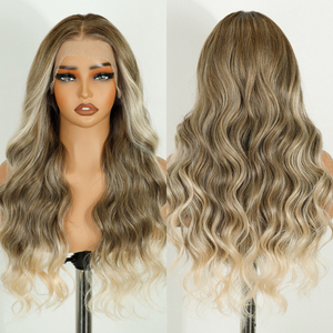 Peluca Larga de Cabello Sintético con Ondas Suaves, Color Ombre, con Frente de Encaje HD, Resistente al Calor, Fibra No Inflamable, Encaje HD sin Pegamento - Product Image 4