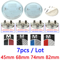 7 pièces 74mm 82mm 45mm 68mm en époxy pour BMW : capuchons de moyeu de roue avant et arrière, emblèmes de volant et logos de voiture