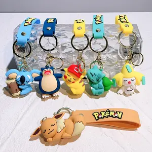עיצובים חדשים פוקימון גומי צעצוע חמוד 3D מחזיק מפתחות שינה פיקאצ'ו Eevee PVC טבעת מחזיק מפתחות