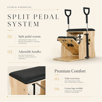 Chaise de Pilates Wunda professionnelle en bois de chêne avec pédale fendue, poignées de fitness pour la stabilité, 4 ressorts, mouvement de précision Pro
