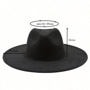 HOT SALE Fake Wool Panama Wide Brim Fedora <b>Hat</b> 9.5cm Silk Screen Printed <b>for</b> Women Men Spring Autumn Winter Fashion Dress - Product Image 4