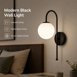 Lámpara de Pared LED Moderna con Pantalla Acrílica, Cuerpo de Hierro Negro, para Interiores, Dormitorio, Hotel, 3000K 6000K E27 - Product Image 2
