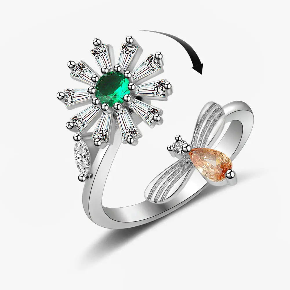Silver Diamond Spinner Ring Adjustable Open Fidget Anxiety Rings for Women