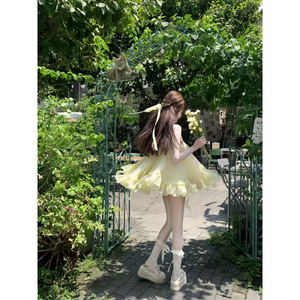 Conjunto Casual de Dos Piezas de Verano, Estilo Princesa, Hombros Descubiertos, Corte Regular, Largo Midi, Chifón Transpirable, Color Amarillo - Product Image 2