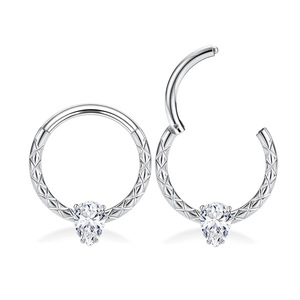 Anneau de nez articulé en zircon en forme de goutte d'eau, serti de griffes en argent et or, bijou de piercing tendance, cadeau - Product Image 5