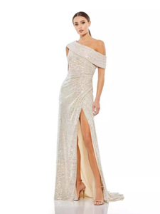 Robe de soirée à paillettes pour femmes, mode été européenne et américaine, élégante robe de cérémonie à épaules dénudées et fente haute, style célébrité - Product Image 2