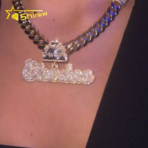 Liontin nama Mossanite liontin Iced Out VVS Moissanite liontin huruf perak 925 perhiasan Hip Hop berlapis emas - Product Image 3