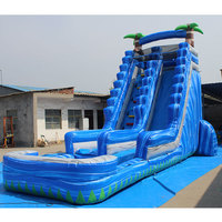 Toboggan aquatique gonflable commercial en PVC bleu marbré de 20 pieds et 22 pieds pour adultes et enfants
