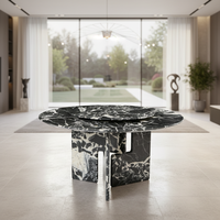 Table à manger ronde moderne en marbre véritable noir, écologique, pour appartement, villa et salle à manger d'hôtel