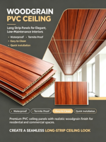 Plafond en PVC moderne, couleur bois, imperméable, avec grille, isolation thermique, plafonds artistiques, pour appartement