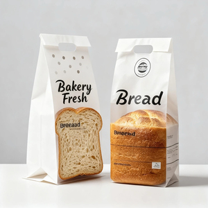 Sac en papier kraft blanc jetable, écologique, résistant à la graisse, pour l'emballage de pain et d'aliments, avec fenêtre et logo personnalisé - Product Image 1