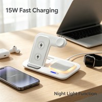 Chargeur sans fil pliable multifonctionnel avec logo personnalisé, 15W, station de charge portable 3 en 1 avec lumière pour téléphone, écouteurs, montre