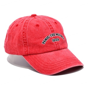 Sombreros de papá lavados de 6 paneles Logotipo bordado personalizado Gorra de papá roja vintage - Product Image 4