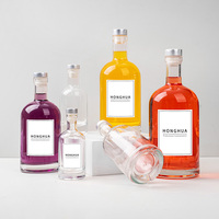 Bouteilles en verre rondes personnalisées pour vin, whisky, vodka, liqueur, de 100 ml à 1000 ml, avec impression de logo