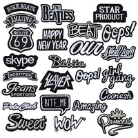 Patch brodé style punk avec slogan, thermocollant, noir et blanc, pour décoration DIY de vestes, chapeaux, sacs et vêtements