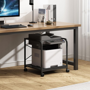JH-Mech 2 Tier Printer <strong>Table</strong> Stand <strong>with</strong> Height Adjustable <strong>Shelf</strong> 20 Inches Deep Large Black Steel Printer Stand - Product Image 3