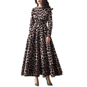 Nueva Primavera/Verano <span class=keywords><strong>EBay</strong></span> manga larga cuello redondo estampado de leopardo elegante y elegante vestido de gama alta - Product Image 3